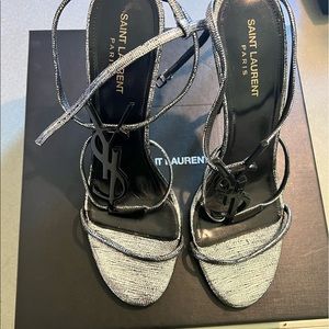 SAINT LAURENT LOGO SANDAL HEELS